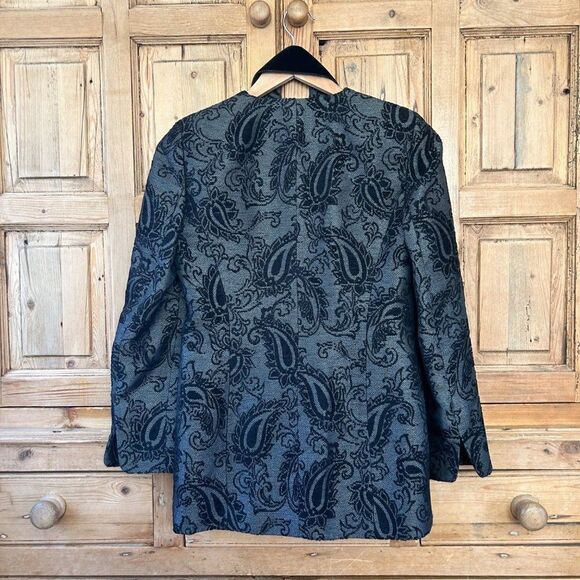 Linda Allard Ellen Tracy 0P Black Gray Open Front‎ Paisley Blazer - Picture 6 of 10